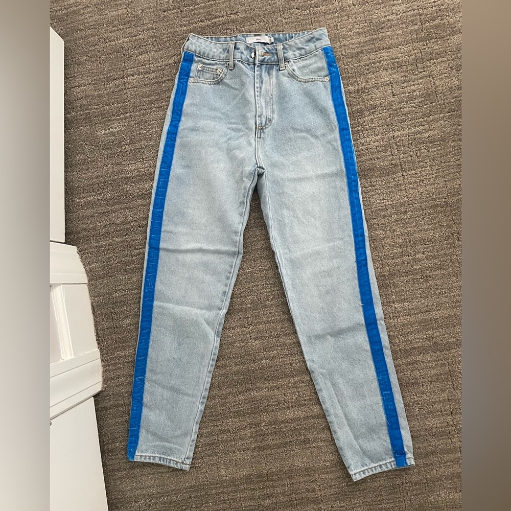 Adika high rise straight leg denim jeans with blue detailing